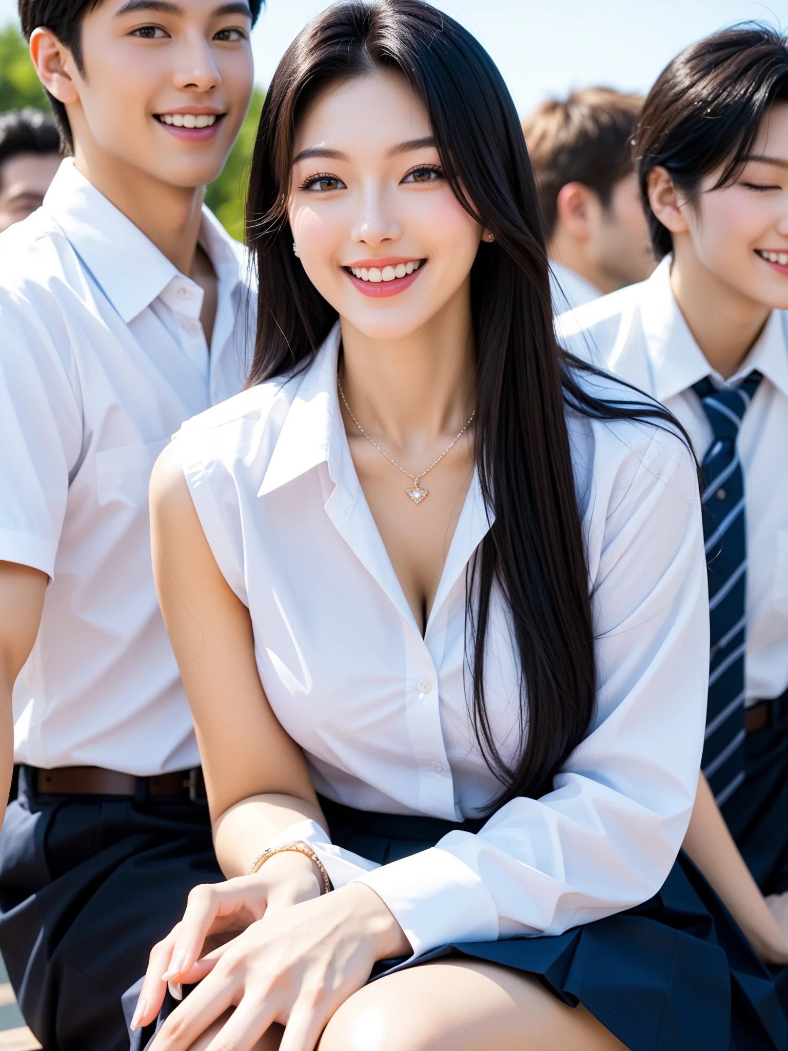 Hot: Long Black Hair Uniform Schoolgirl Changing Voyeur — Free AI Porn 28 Pics (18+) - Outdoors next to friends in a white shirt, just her own neckline carefully opened