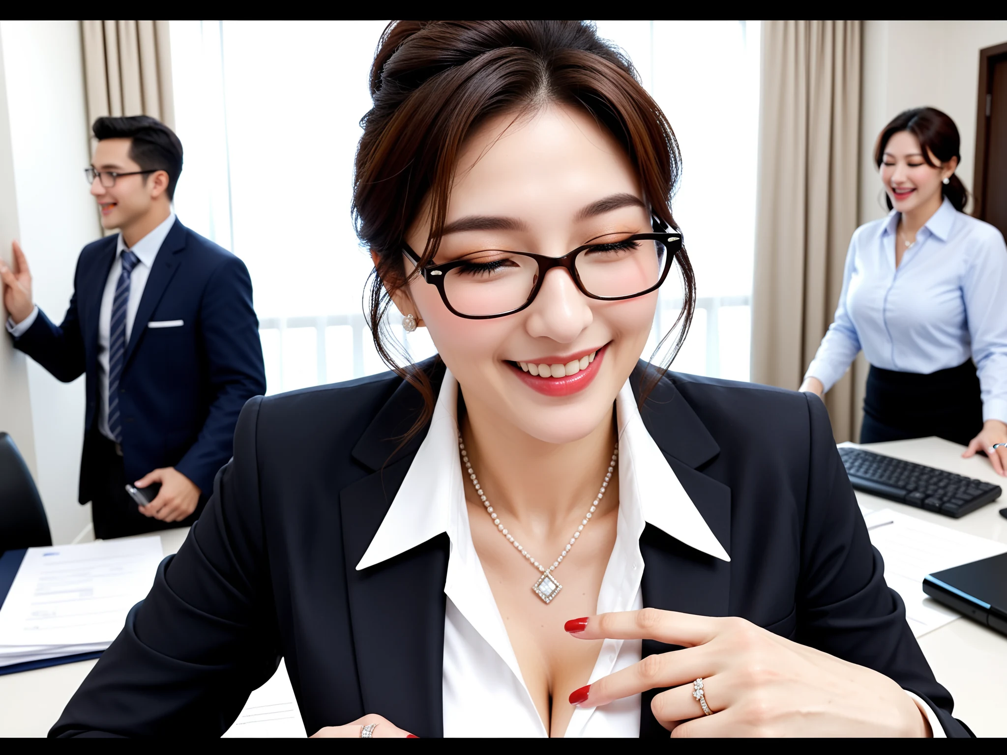 Wild: Glasses OL Married Woman NTR at Overtime — Free AI Porn 28 Pics (18+) - Red nails on the buttons of the white shirt, this gesture in front of a coworker