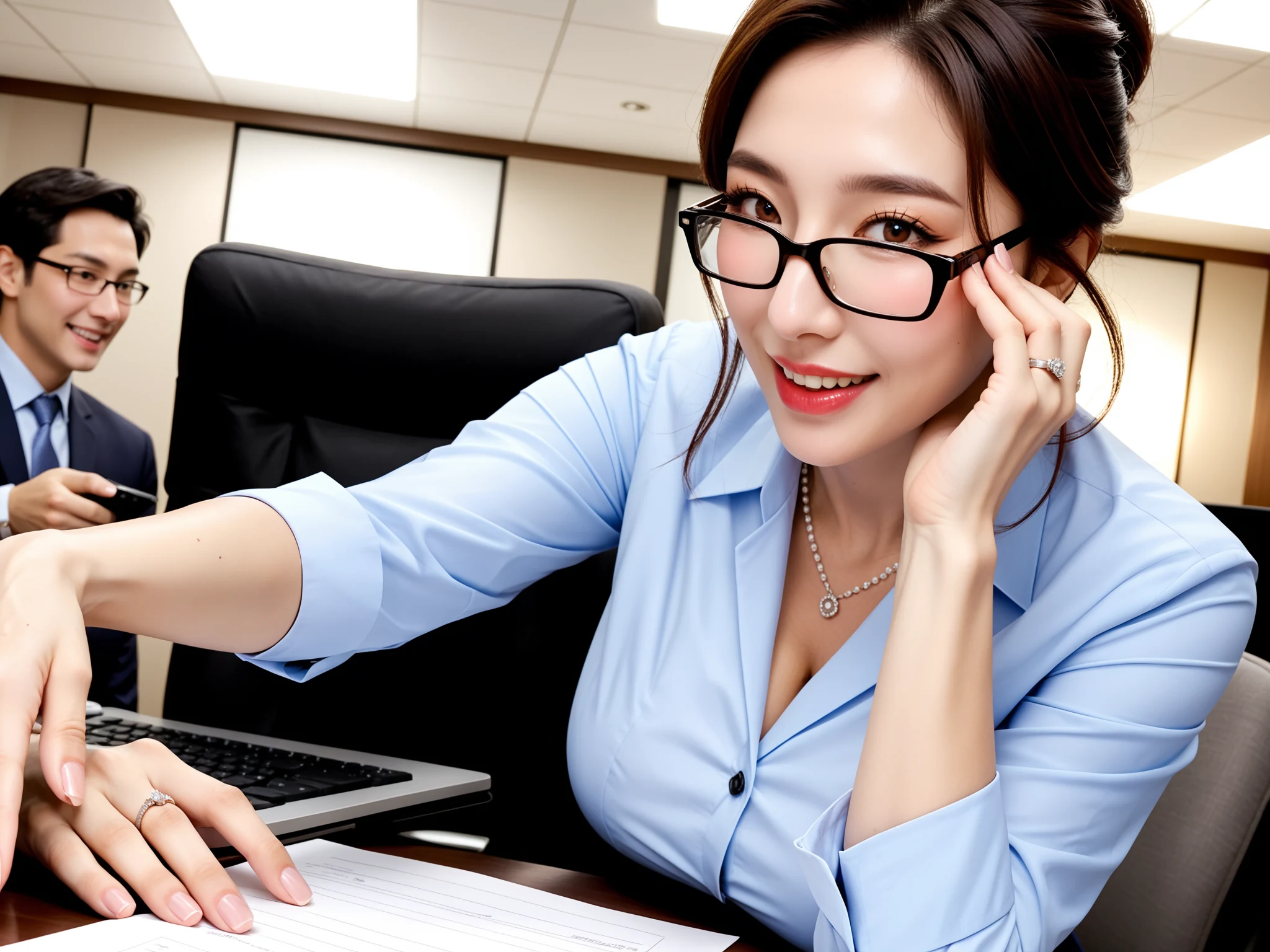 Wild: Glasses OL Married Woman NTR at Overtime — Free AI Porn 28 Pics (18+) - Handing over papers fixing her glasses, the ring glints at this distance