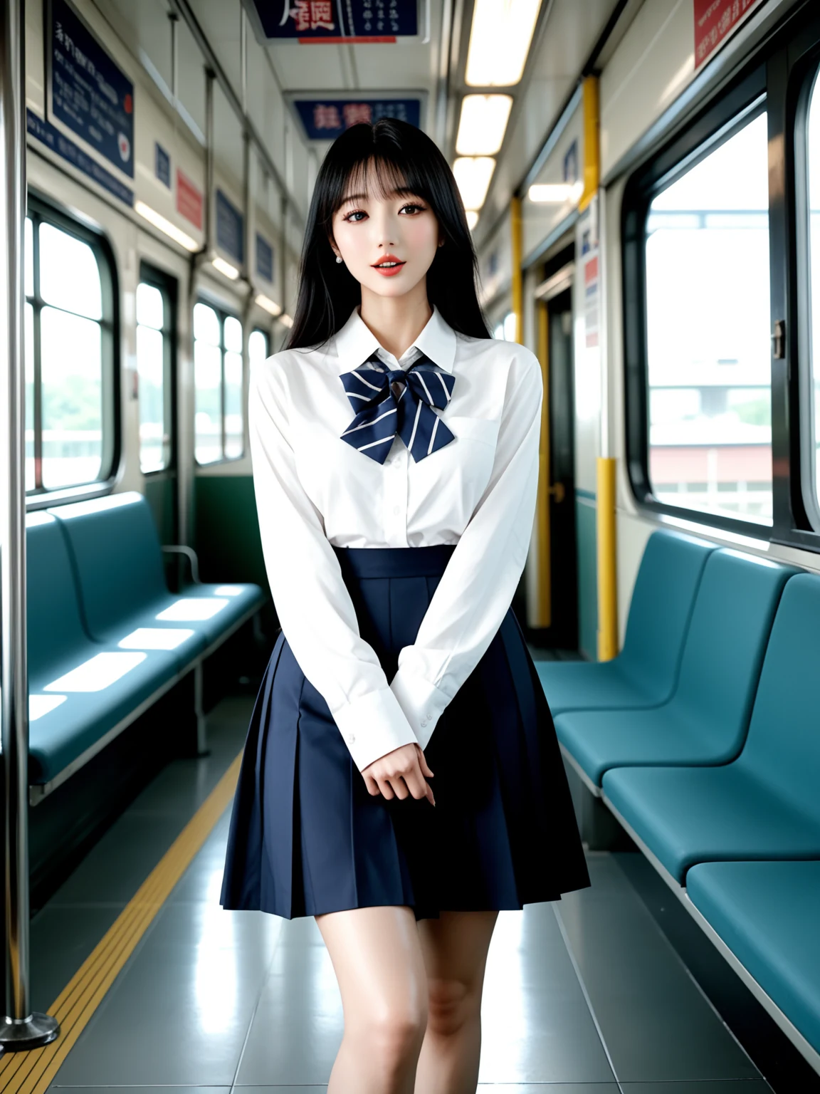たまらん｜制服JKの駅ホーム誘惑｜無料AIエロ画像28枚 2/28
