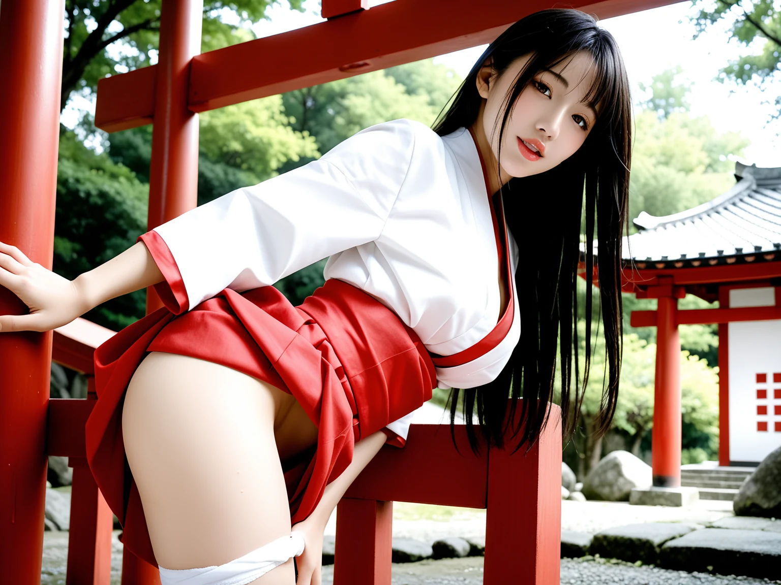 Can't Look Away: Long Black Hair Shrine Maiden Undressing at a Shrine — Free AI Porn 27 Pics (18+) 17/27